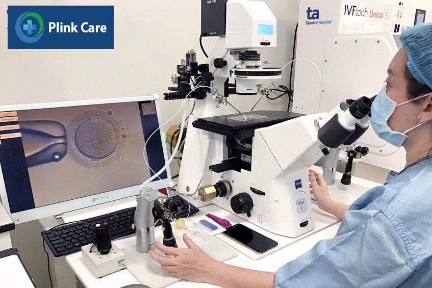 Thạc sĩ Nguyễn Ngọc Quỳnh - Trưởng Lab IVFTA-HCM đang thực hiện kỹ thuật ICSI
