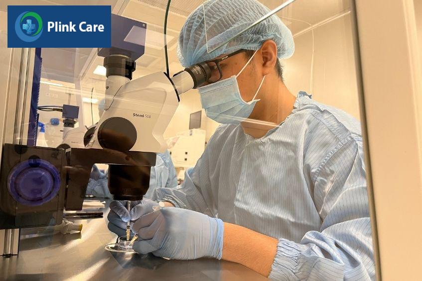 Kỹ thuật viên tiến hành tìm tinh trùng chất lượng trong mẫu thu được từ MESA