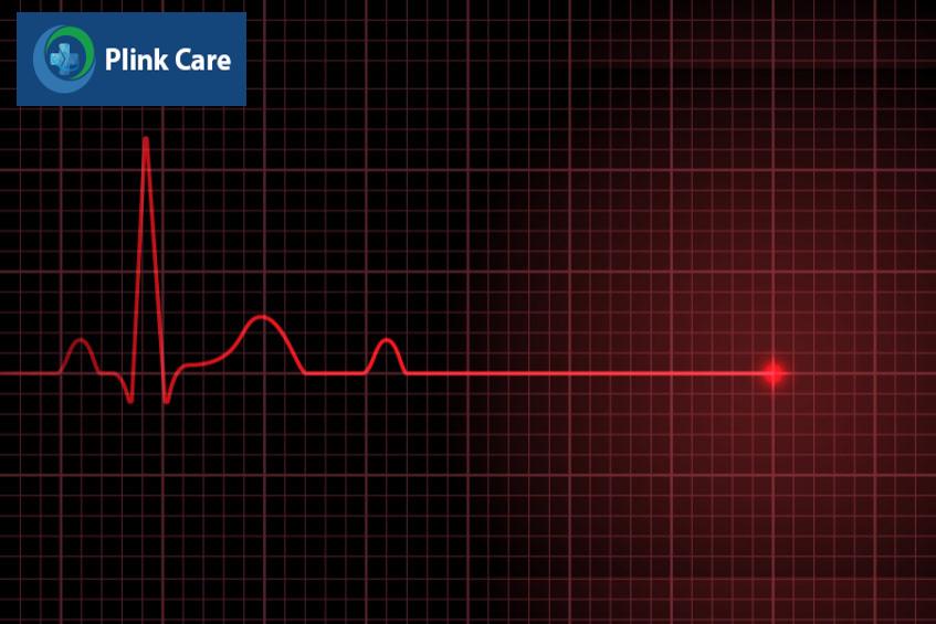 ECG của bệnh nhân đột tử - Nhịp tim ngừng đập (đường thẳng màu đỏ)
